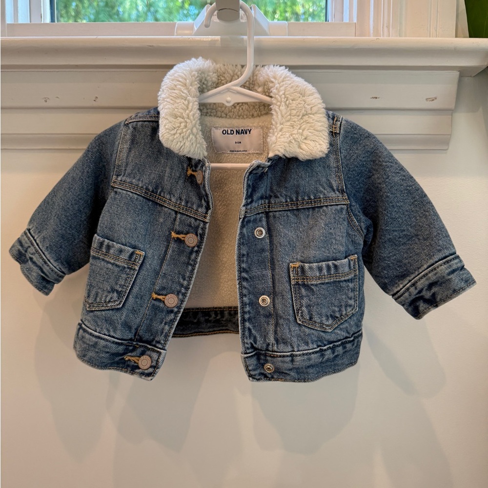 Old Navy Blue and White Jean Jacket with Sherpa Lining